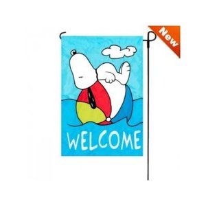 Welcome SNOOPY PEANUTS GANG APPLIQUE Garden Flag 12"x18"  40208 Beach Ball NIP